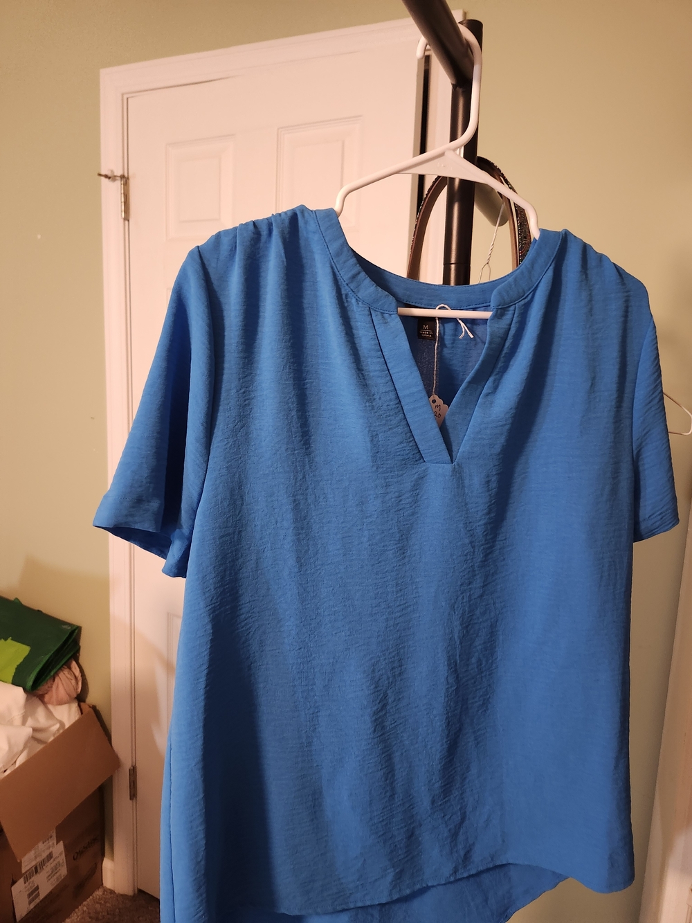 Versona Bright Blue Short Sleeve V-Notch Blouse